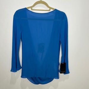 Zara Semi Sheer Open Back Blue Top
